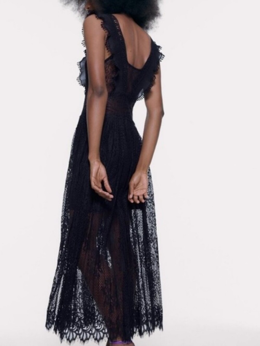 ZARA LACE BLACK MIDI DRESS  Size XS - Picture 8 of 12